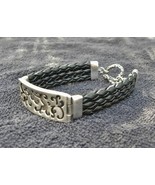 Vintage Sterling silver 925 Western BRACELET Black 3 strand Braided bolo... - €39,22 EUR