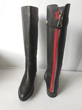 Steve Madden Journal Black Leather Back Zip Knee Riding Boot w/Red &amp; Blu... - £218.50 GBP