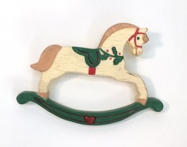 Christmas Rocking Horse Pin Brooch Hallmark 1989 Plastic Vintage Holiday - £3.91 GBP