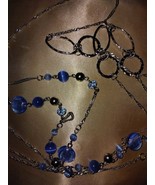 Multi-Strand Silver &amp; Blue Statement Necklace – Chunky Beads &amp; Bold Chain ✨ - $16.42 CAD