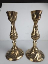 Pair Antique HTF Turned Brass Candlestick Holder 9in. - £18.37 GBP