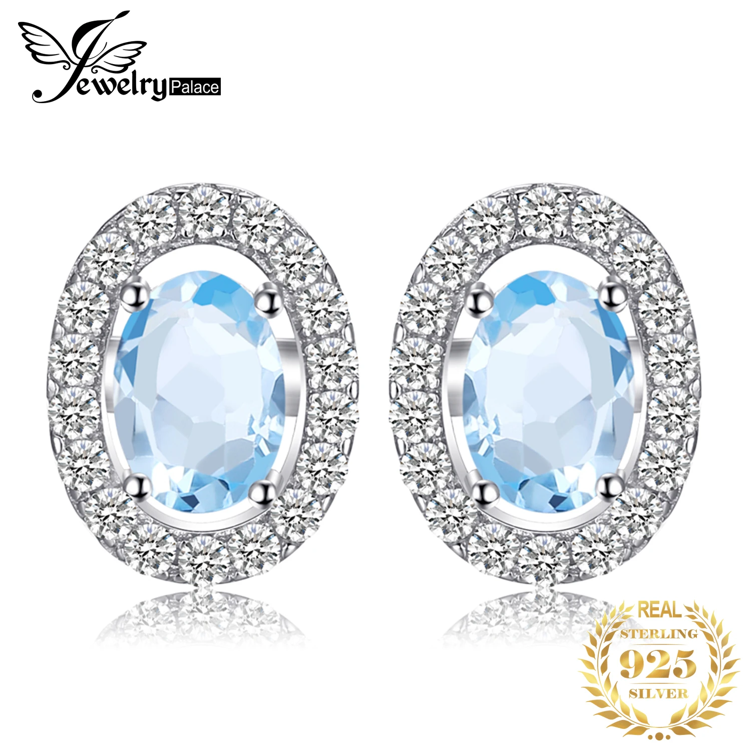 Oval 1ct Natural Sky Blue Topaz 925 Sterling Silver Stud Earrings for Women Fash - £18.83 GBP