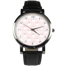 Cute cat pink pattern wristwatch. Classy &amp; stylish watch. Black or brown strap - £25.80 GBP