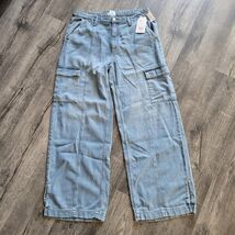 New NWT Women&#39;s Time &amp; Tru Cotton Blend Wide Leg Cargo Blue Jeans Pants ... - $316.57 MXN