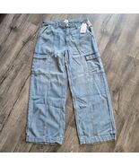 New NWT Women&#39;s Time &amp; Tru Cotton Blend Wide Leg Cargo Blue Jeans Pants ... - $316.57 MXN