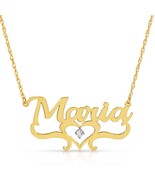 14K. SOLID GOLD NECKLACE PERSONALIZED NAME WITH DIAMOND HEART PLAYBALL FONT - $10,892.72 MXN