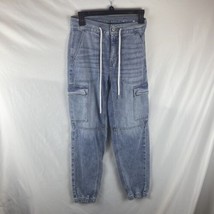 American Eagle Jogger Jeans Womens Size 0 Blue Denim Cargo Y2K Drawstring - £14.41 GBP