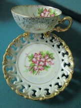 Royal Sealy Floral Lusterware Footed Cup And Laced Saucer [93] - £35.14 GBP
