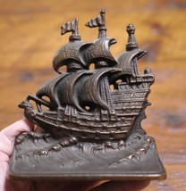 Pair of Vintage Bronze Cast Metal Nautical Ocean Sailing Big Ships Bookends - $86.99