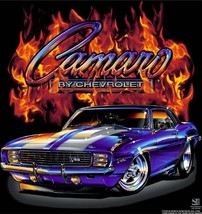 69 Camaro classic car with flames on a black XXL tee shirt - £18.88 GBP