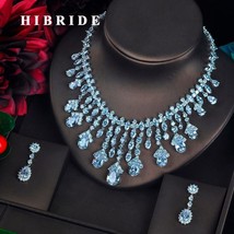 Clear Big Water Drop Pendant Women Jewelry Sets Bride Full Cubic Zircon Necklace - £59.11 GBP