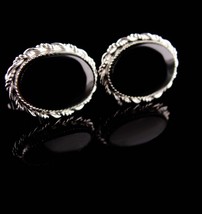 Vintage Sterling Cufflinks - Black tuxedo sets -Silver Cuff links - Wedd... - $175.00