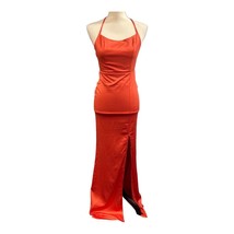 Fashion Nova Womens S Bella Satin Maxi Dress Slip Strappy Rust Orange High Slit - £17.90 GBP