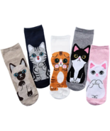 5 Pairs of Kitty Cat Socks Low Cut Ankle Women&#39;s Stretch Stockings Hosie... - £12.99 GBP