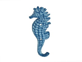 [Pack Of 2] Rustic Light Blue Whitewashed Cast Iron Seahorse Hook 5&quot; - £35.10 GBP