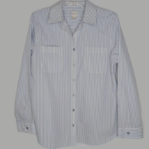 Chicos Womens Blouse Size 1 Button Front Long Sleeve V-Neck Blue Stripe - £10.20 GBP