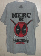 Nwt Mens Marvel Deadpool &quot;Merc In Training&quot; Heather Gray Novelty T-SHIRT Size L - £18.64 GBP