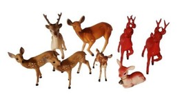 Lot of 8 Vintage Christmas Reindeer Deer Plastic made in Hong Kong Japan - £38.33 GBP