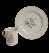 2 Piece Lot Vintage Mikasa Japan Teddy Bear Pattern Child&#39;s Dinner Plate &amp; Mug - £11.10 GBP