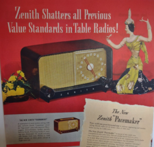 Zenith Pacemaker Tournament Zephyr Radio Print AD Vintage 1948 Ready To ... - $29.93