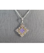 Womens Estate Sterling Silver Amethyst CZ Pendant w/ Necklace 6.8g E3536 - €42,43 EUR