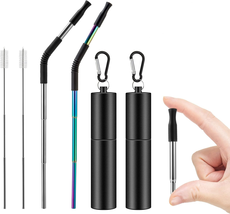 2 Pack of Portable Reusable Straws with Soft Silicone Nozzles, Retractab... - £16.53 GBP