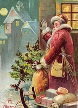 Santa Claus Christmas Postcard Old World Full Moon Village Germany Embos... - $36.34