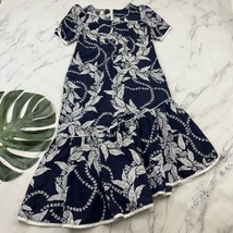Coral Reef Hawaii Womens Vintage Muumuu Maxi Dress Size L Blue White Tropical - £18.65 GBP