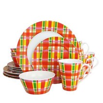 Oui by French Bull Multicolor Plaid 16 Piece Round Porcelain Dinnerware Set - £74.57 GBP