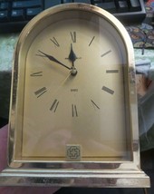 Herman Miller Mantle Clock 7 1/2&quot; Brass Quartz Patina Vintage 1970s Working - $23.36