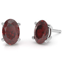 Lab-Created Ruby 8x6mm Oval Stud Earrings in 14k White Gold - £274.53 GBP