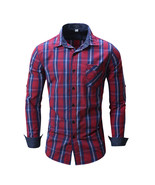 2019 Summer/Fall Men&#39;s Plaid Long Sleeve Casual Denim Style Checks Shirt - $54.81 CAD