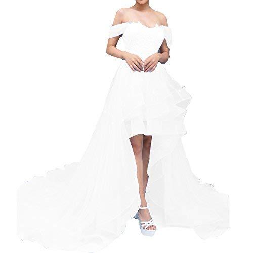 Off The Shoulder High Low Beaded Lace Formal Prom Homecoming Dress White US 16