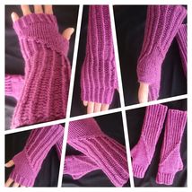 new Pink Grape Soda HandKnit Fingerless Texting Gloves Mittens Arm Warmer - £26.73 GBP