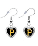 Pittsburgh Pirates Crystal Heart Earrings Pierced - $392.44 MXN