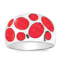 Modern Bubble Dot Dome Red Coral Sterling Silver Ring-9 - £17.43 GBP