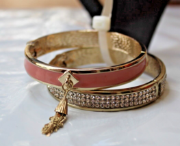 Gold Tone Magnetic Close Bracelets 2 Bracelets 1 W Rhinestones 1 W Tassel - £13.29 GBP