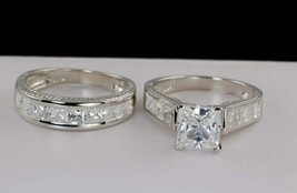 Engagement Wedding Ring Set 3.50Ct Channel Set Diamond 14k White Gold Si... - £228.14 GBP