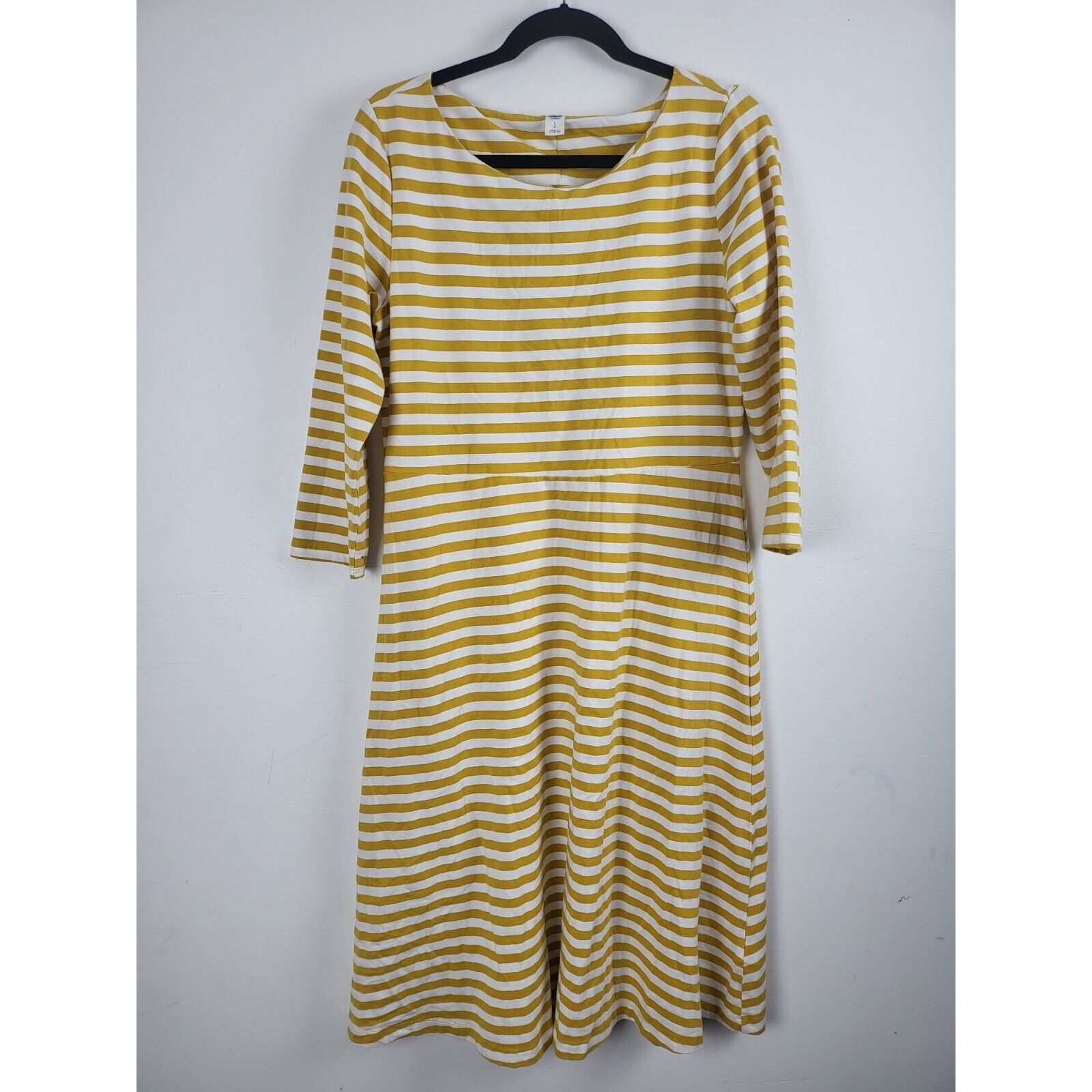 Primary image for Old Navy Long Sleeve Dress Large Womens Mustard White Striped Knee Length Crew