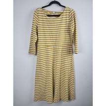 Old Navy Long Sleeve Dress Large Womens Mustard White Striped Knee Length Crew - £18.43 GBP