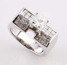 2.00 carat Diamond Princess Cut Solitaire with Accent 18k White Gold Rin... - £3,399.72 GBP