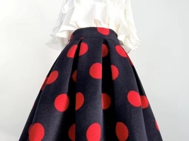 Women Winter Polka Dot Midi Party Skirt Winter Black Red Pleated Holiday Skirt image 8