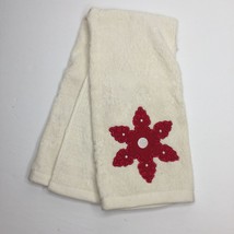 Christmas Towel Beige Kitchen Bathroom Embroidered Red Snowflake Star Fl... - £10.38 GBP