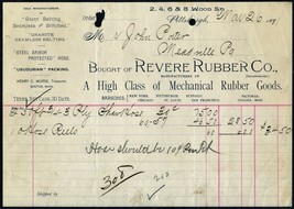 1891 REVERE RUBBER CO Pittsburgh PA Antique Billhead Document Receipt Be... - $7.99