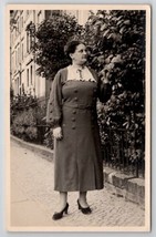 RPPC Lovely Older Woman Stops to Enjoy Flowers c1930s Photo Postcard J30 - $7.95