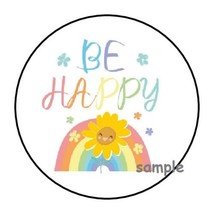 30 Be Happy Envelope Seals Labels Stickers 1.5&quot; Round Rainbow Flower Gifts - £5.95 GBP