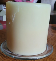 Off White 6&quot; Tall 5.75&quot; Round Pillar Candle Glass Plate Mantle Table Din... - £7.81 GBP