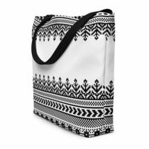 Decorative Embroidery Ethnic Design White &amp; Black Beach Bag - £34.06 GBP