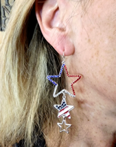 Triple Star Flag Earrings for Holiday Independence Day 4th of July Labor Day - £12.65 GBP