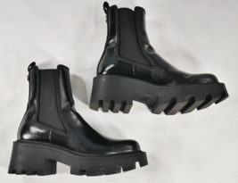 Zara Treaded Chelsea Boots Black Faux Leather with Lug Soles 3109/812 Wms EU 38 - £54.34 GBP
